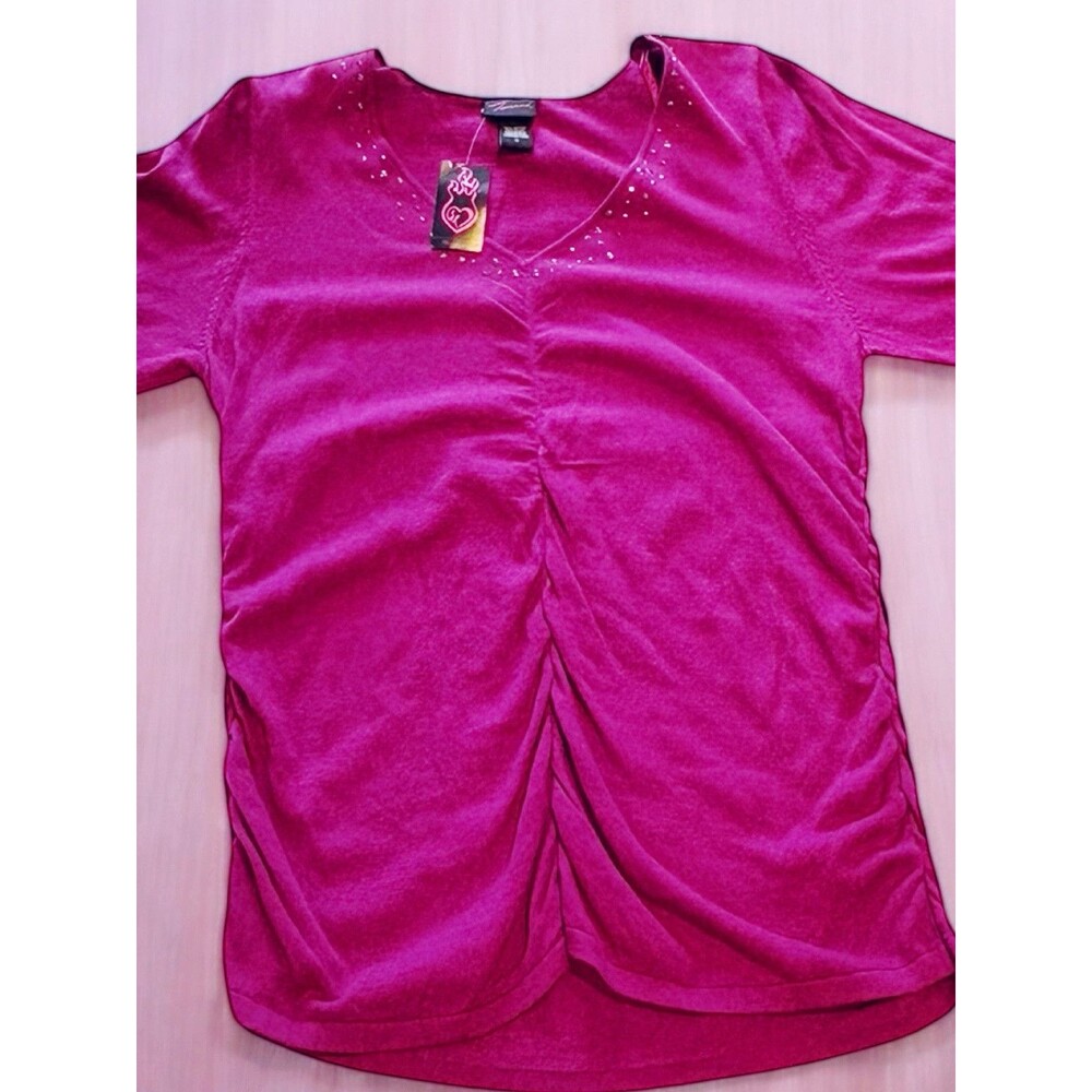 Torrid Studded V Neck Rouched Embellished Rhinestone Top Purple 3/4 Sleeve NWT 3